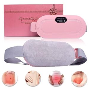 Period Cramp Relief Heating Pad Pain Device with 4 Massage Modes for Menstrual Pain and Belly or Back Pain Relief, LED Display, Comfortable Belt (PINK)