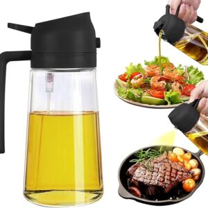 2-in-1 Glass Oil Sprayer and Dispenser Bottle – 500ml Capacity | Multi color Lid | Refillable Kitchen Tool for Cooking, Frying, BBQ, Salad, Baking | Olive Oil & Vinegar Spray Bottle